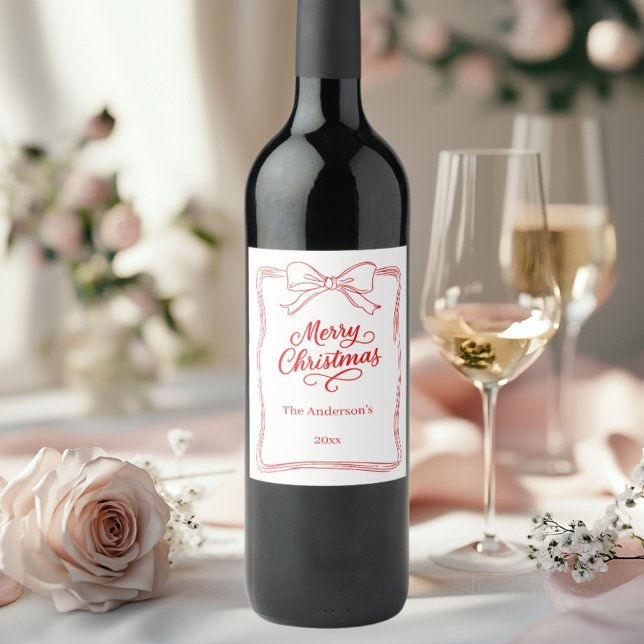 Étiquette Pour Bouteilles De Vin Noël blanc rouge (Créateur téléchargé)