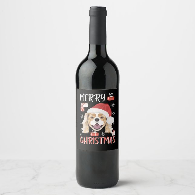 Étiquette Pour Bouteilles De Vin Noël Cavalier King Charles Spaniel (Devant)