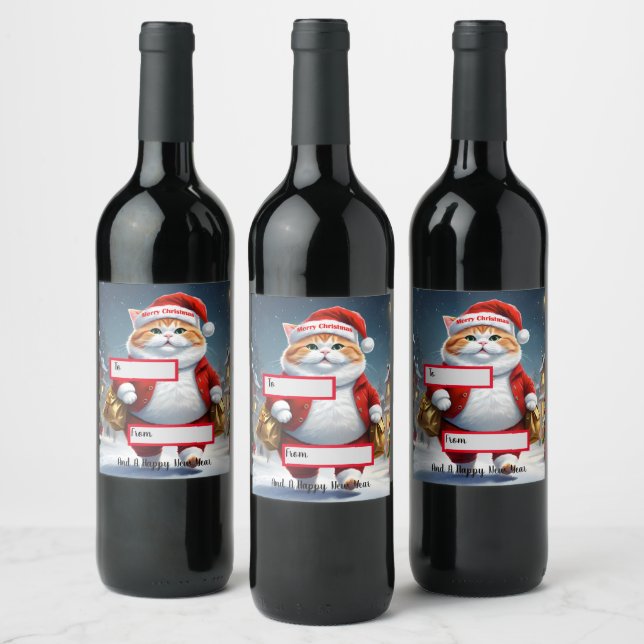 Étiquette Pour Bouteilles De Vin Noël Chat Père Noël, Noël (Bouteilles)