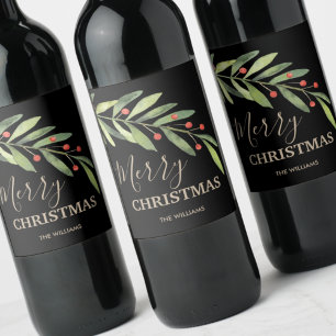 Étiquette Pour Bouteilles De Vin Noël de vacances Holly