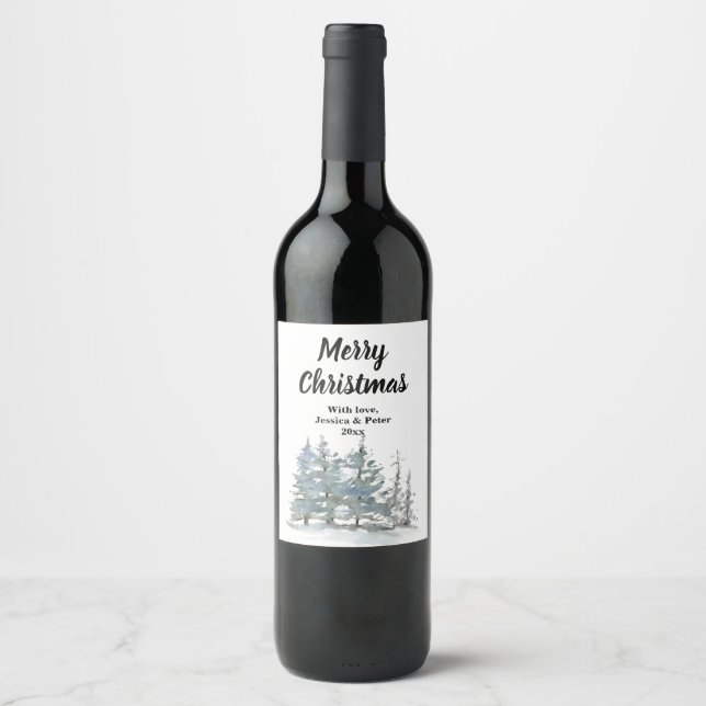 Étiquette Pour Bouteilles De Vin Noël des arbres forestiers (Devant)