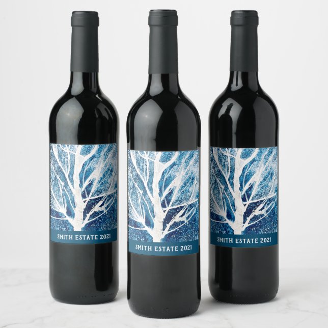 Étiquette Pour Bouteilles De Vin Noël du bouleau blanc d'hiver (Bouteilles)