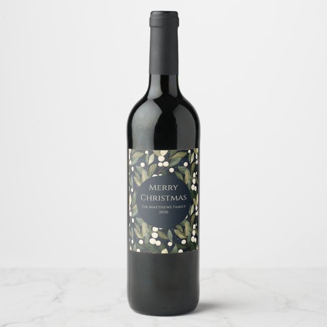 Étiquette Pour Bouteilles De Vin Noël Elégant Bleu et Blancs (Devant)