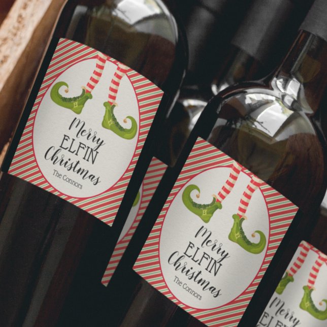 Étiquette Pour Bouteilles De Vin Noël Elf Legs (Christmas Elf Legs Holiday Wine Bottle Labels)