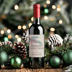 Étiquette Pour Bouteilles De Vin Noël Hiver Brin Baie Verdure