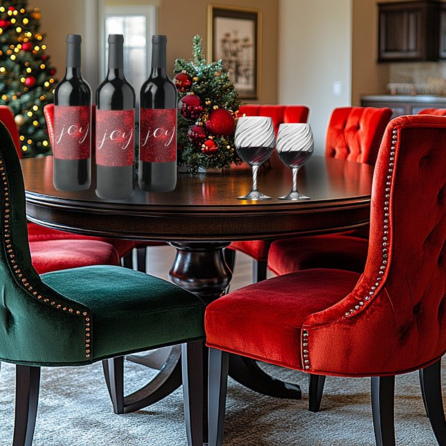 Étiquette Pour Bouteilles De Vin Noël Joie Red Snowflakes Falling Snow (Créateur téléchargé)