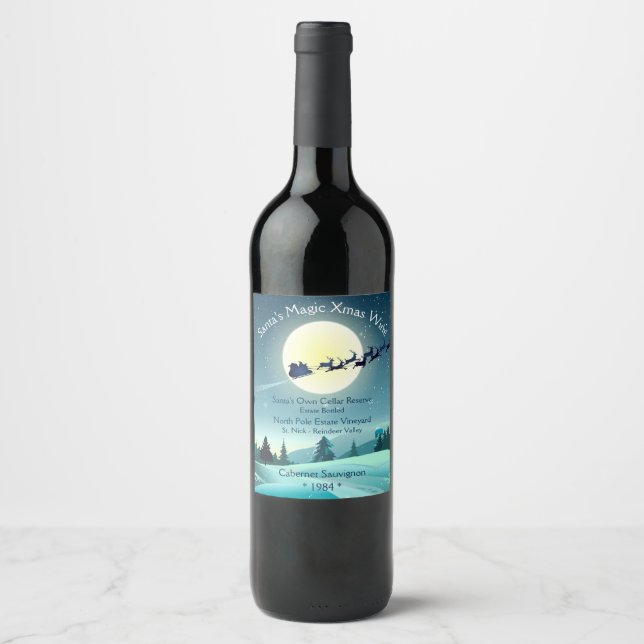 Étiquette Pour Bouteilles De Vin Noël magique de père Noël (Devant)