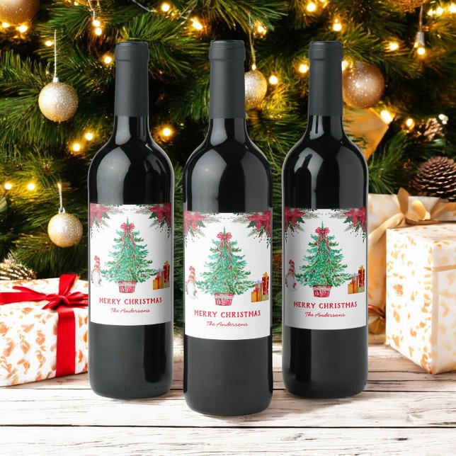 Étiquette Pour Bouteilles De Vin Noël Père Noël Holiday Red Green (Créateur téléchargé)
