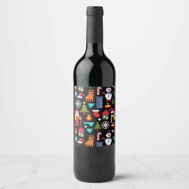 Étiquette Pour Bouteilles De Vin Noël Pixel (Devant)
