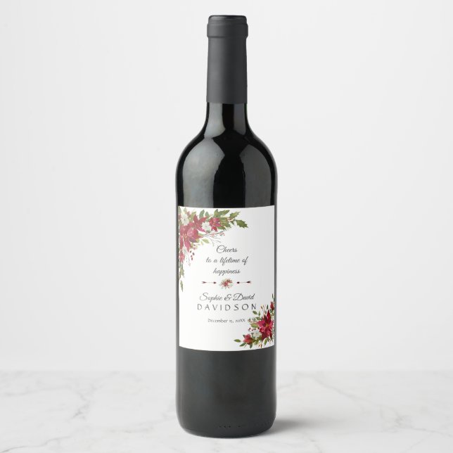 Étiquette Pour Bouteilles De Vin Noël Rouge blanc Mariage (Devant)