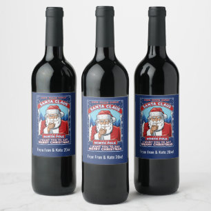 Étiquette Pour Bouteilles De Vin Noël Vintage Père Noël dit Joyeux Noël