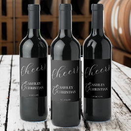 Étiquette Pour Bouteilles De Vin Noir élégant mariage simple en faveur imprimé