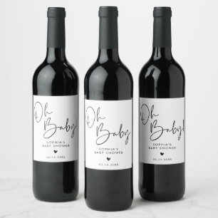 Étiquette Pour Bouteilles De Vin Noir et blanc Oh Baby Baby shower moderne Boho