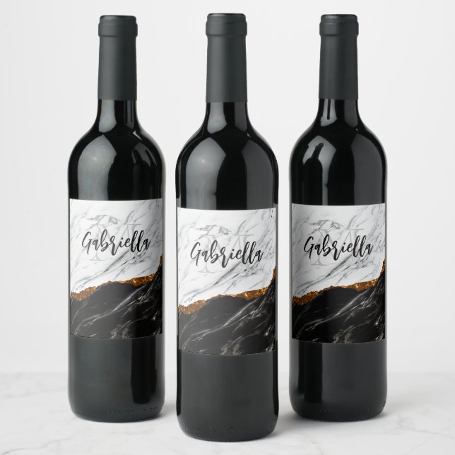 Étiquette Pour Bouteilles De Vin Noir et Marbre blanc (Bouteilles)