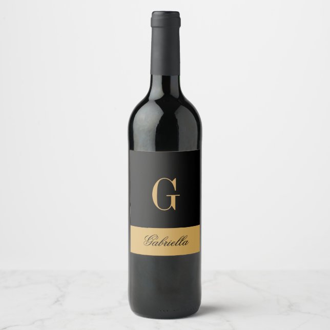 Étiquette Pour Bouteilles De Vin Noir or (Devant)