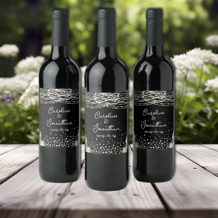 Étiquette Pour Bouteilles De Vin Noir Russe Blanc Roses Chaîne Lumière Mariage