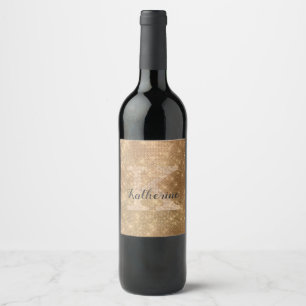Étiquette Pour Bouteilles De Vin Nom de monogramme chic scintillant diamant glamour