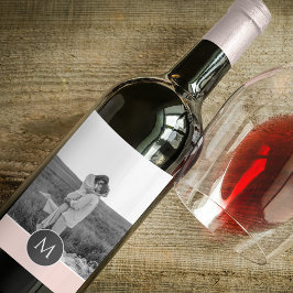 Étiquette Pour Bouteilles De Vin Nom et photo personnalisés minimalistes Pastel Pin