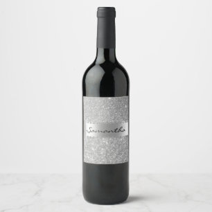 Étiquette Pour Bouteilles De Vin Nom Monogramme Brillant Look Paillettes Diamant Ar