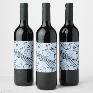 Étiquette Pour Bouteilles De Vin Notes de musique fantaisie Bleu