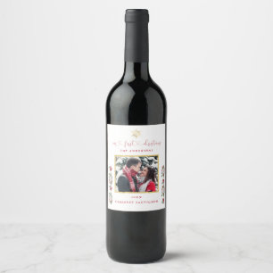 Étiquette Pour Bouteilles De Vin Notre premier Mariage photo floral de Noël
