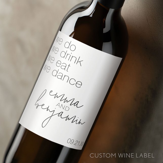 Étiquette Pour Bouteilles De Vin Nous Buvons Mangeons Dansons - Mariage Moderne (Custom Wedding Anniversary Wine Label)