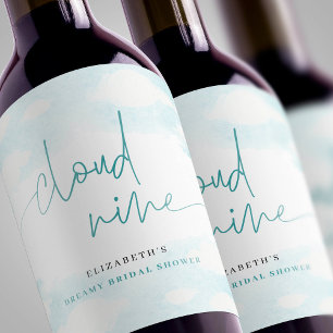 Étiquette Pour Bouteilles De Vin Nuage Neuf Fête des mariées bleue et blanche rêve