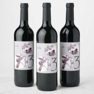 Étiquette Pour Bouteilles De Vin Numéro de table élégant Fleurs vintage Mariage