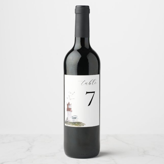 Étiquette Pour Bouteilles De Vin Numéro de tableau du phare aquarelle (Devant)