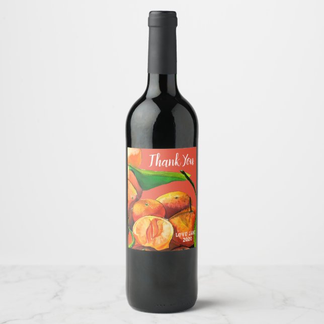 Étiquette Pour Bouteilles De Vin Oaquarelle mandarine (Devant)