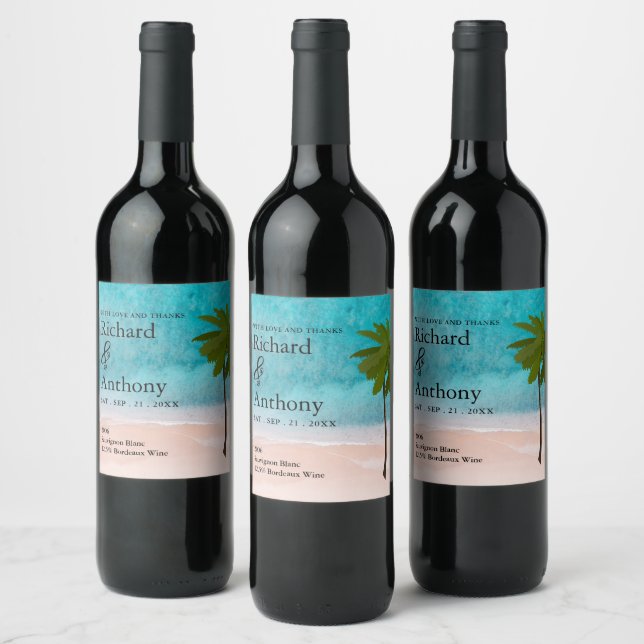 Étiquette Pour Bouteilles De Vin Ocean Beach Palm Tree Mariage (Bouteilles)