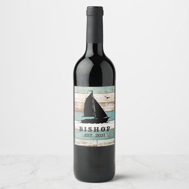Étiquette Pour Bouteilles De Vin Océan rustique (Devant)