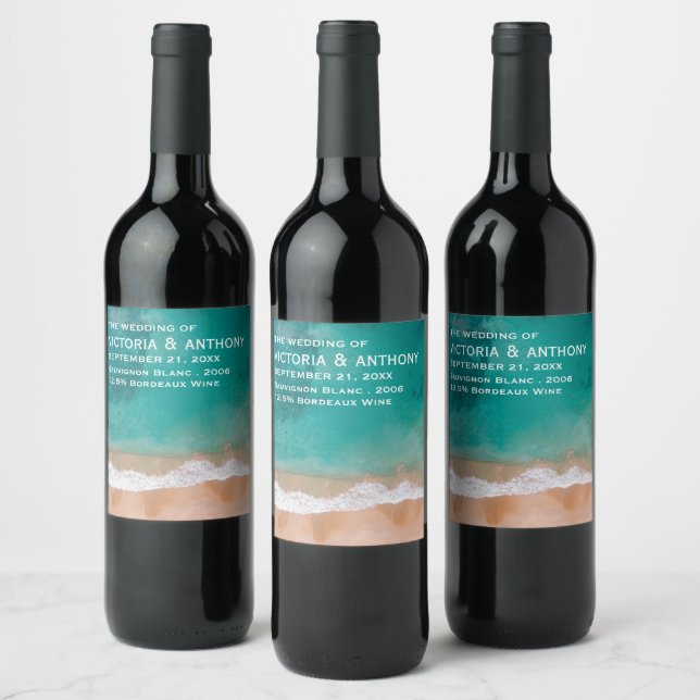 Étiquette Pour Bouteilles De Vin Ocean Wave, Mariage plage (Bouteilles)
