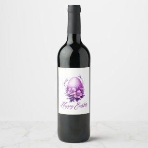 Étiquette Pour Bouteilles De Vin OEuf de Pâques Rose en floraison