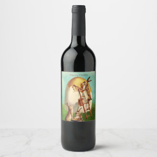 Étiquette Pour Bouteilles De Vin Oeuf lapin vintage Retro Pâques