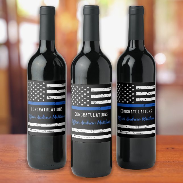 Étiquette Pour Bouteilles De Vin Officier de police Félicitations Mince Ligne Bleue (Créateur téléchargé)