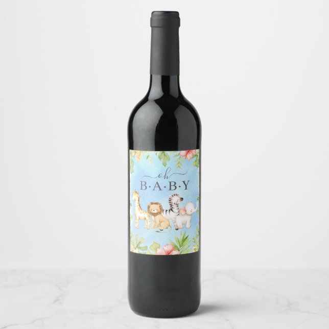 Étiquette Pour Bouteilles De Vin Oh Baby Jungle Baby shower (Devant)