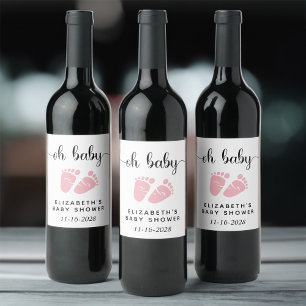 Étiquette Pour Bouteilles De Vin Oh bébé rose pieds bébé fille douche