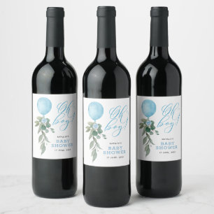 Étiquette Pour Bouteilles De Vin Oh Boy Blue Balloon Baby shower de verdure