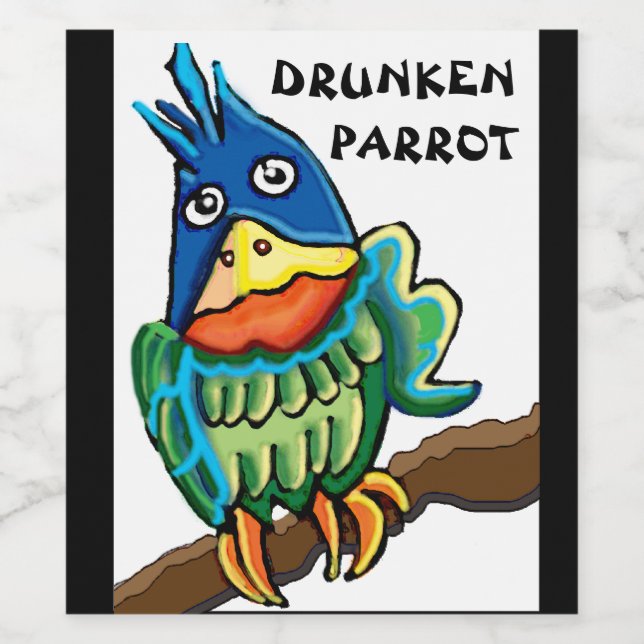 Étiquette Pour Bouteilles De Vin Oiseau comique de perroquet ivre (Étiquettes simples)