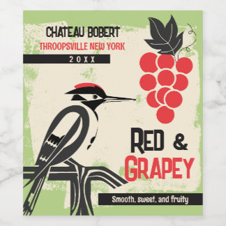 Étiquette Pour Bouteilles De Vin Oiseau de raisin moderne du milieu du siècle perso