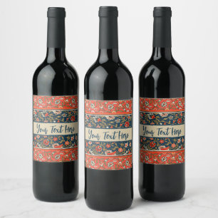 Étiquette Pour Bouteilles De Vin Oiseau et fleurs Perse Motif bleu rouge