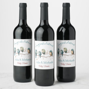 Étiquette Pour Bouteilles De Vin Oiseaux de Whimsical sur Branches Baby shower Past