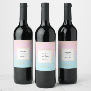 Étiquette Pour Bouteilles De Vin Ombre bleu rose avec lignes or minces - Mariage