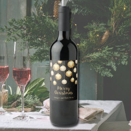 Étiquette Pour Bouteilles De Vin Or Baubles ornements de Noël sur Noir