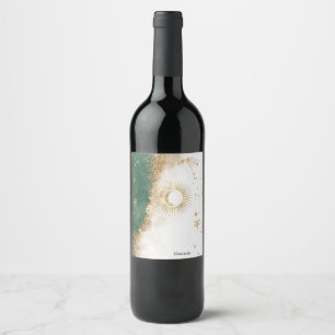 Étiquette Pour Bouteilles De Vin Or céleste Soleil Et Lune Étoiles Vert