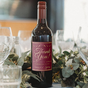 Étiquette Pour Bouteilles De Vin Or sur Maroon Bourgogne Élégant Merci de mariage
