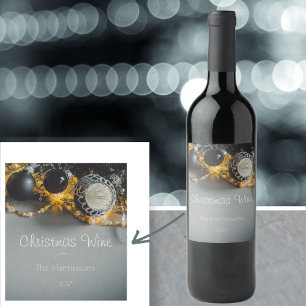 Étiquette Pour Bouteilles De Vin Ornements de Noël gris noir avec des guirlandes
