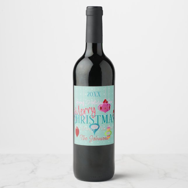 Étiquette Pour Bouteilles De Vin Ornements Turquoises rétro (Devant)