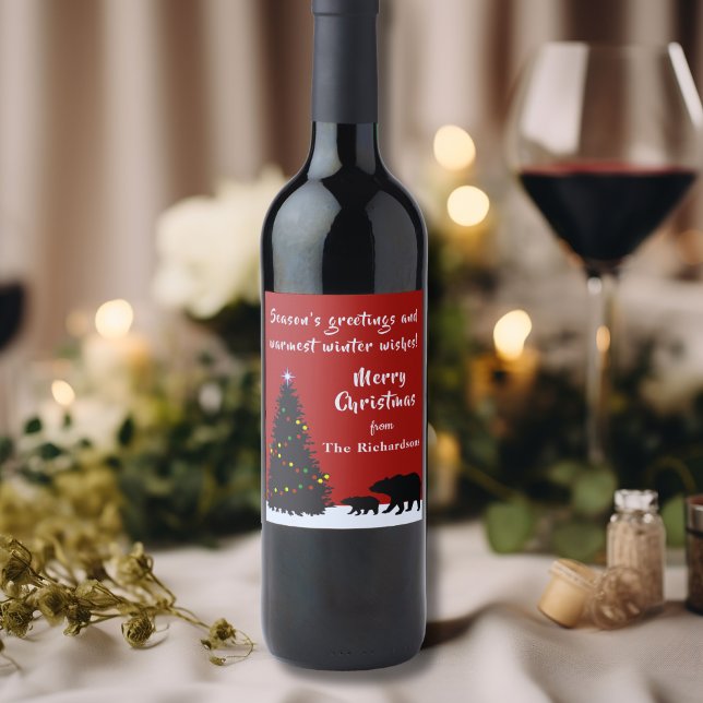 Étiquette Pour Bouteilles De Vin Ours de Noël modernes (Créateur téléchargé)